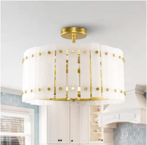 Flint Garden 17.7 in. Modern Drum Semi-Flush Mount Ceiling Light w/ Marble Shade - Picture 1 of 18