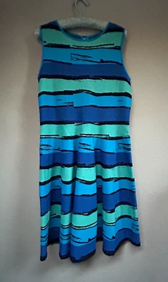 Issa London Womens Large Sleeveless Abstract Striped Knit A-Line Dress Navy Blue - Image 1 of 4