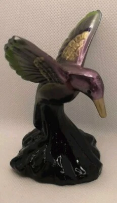 QVC Fenton Glass Hummingbird Figurine - Painted Metallic on Black J. Cutshaw VGC - Image 1 of 4