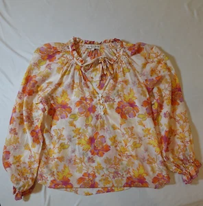 HALE BOB Los Angeles Blouse XS Silk/Cotton Smocked Cuffs/Neckline Spring Floral - Picture 1 of 17