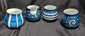 4 Stück Blumentöpfe klein Keramik Keramik blau weiß H 6,7 cm NEU - Bild 1 von 4