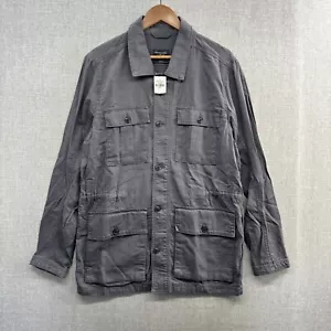 NEW Abercrombie Fitch Military Jacket Women Large Gray Ripstop Cinch Waist Linen - Picture 1 of 17