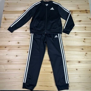 Adidas Track Suit Kids Medium Black and White 3 Stripe Jacket and Jogger 2 Piece - Picture 1 of 14