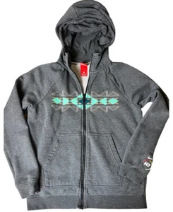 Nike N7 Womens Hoodie Sweatshirt Gray Turquoise Aztec Native American Full Zip S - Picture 1 of 9
