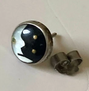 Earring Single Sterling Abalone Moon and Stars in Onyx Surgical Steel Back .25" - Picture 1 of 4