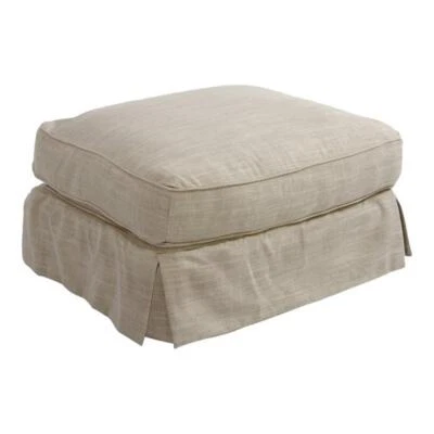 Sunset Trading Americana Box Cushion Fabric Slipcovered Ottoman Linen Tan Gray - Image 1 of 3