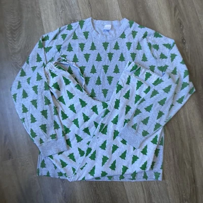 Hanna Anderson Holiday Pajamas Set Unisex Sz XL Grey Flannel Christmas Trees - Image 1 of 4