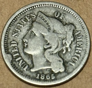 1865 3CN Three Cent Nickel - Picture 1 of 2