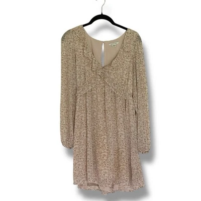 American Eagle Ditsy Floral Babydoll Mini Dress Med Beige Pink Cottage Boho - Image 1 of 4