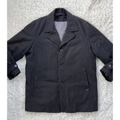 Calvin Klein Wool Blend Black Pea Coat Jacket 3 Button Down Size XL EUC - Image 1 of 4
