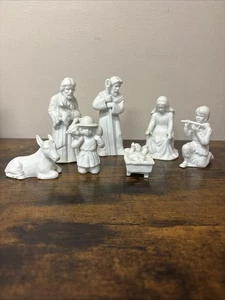 Enesco Krippe 7-teiliges Set weiß Biskuit Made in Korea 1987 - Bild 1 von 11