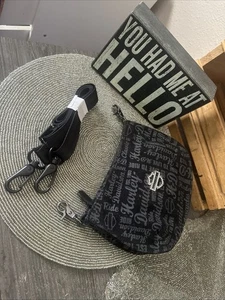 Harley-Davidson Gray/Black Canvas Rhinestone Logo Belt Bag Or Crossbody EUC-READ - Picture 1 of 22