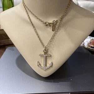 Coach Gold Tone Necklace 34” With Anchor Pendant Encrusted With Crystals - Picture 1 of 5