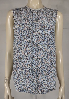 Equipment Mujer Azul Floral Sin Mangas Botón Frontal Camisa Blusa Damas Pequeña Foto 1 de 4