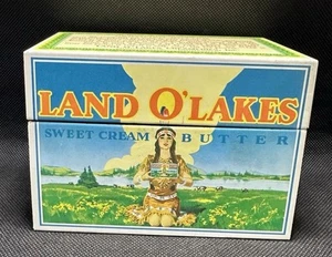 Vintage Land O'Lakes Sweet Cream Butter Metal Recipe Box with Indian Maiden - Picture 1 of 7