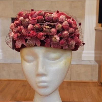 Sombrero Merrimac de terciopelo Peachbloom caja original piel importada hecho en unión vintage Foto 1 de 4