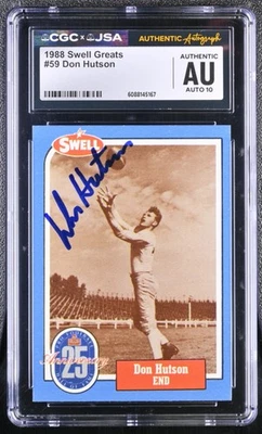 Tarjeta Swell Greats 1988 firmada por Don Hutson #59 Green BayPackers CGC AU JSA 10 automática Foto 1 de 2