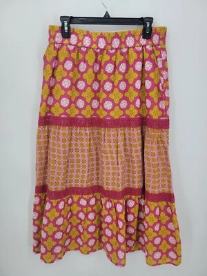 Falda Sigrid Olsen Para Mujer Grande Rosa Dorado Floral En Niveles Volantes Pull On Artística Foto 1 de 4