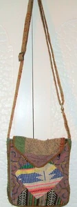 Blue Sky Embroidered 48" Adj. Strap Crossbody Bag with Piping India Fair Trade - Picture 1 of 7