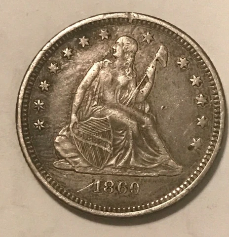 1860-o Seated Liberty quarter  ,  XF, Scarce Cover