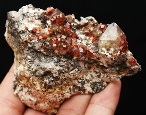 93g Top ! Spessartine Garnet with Smoky Quartz Crystal Mineral Specimen - Picture 1 of 11