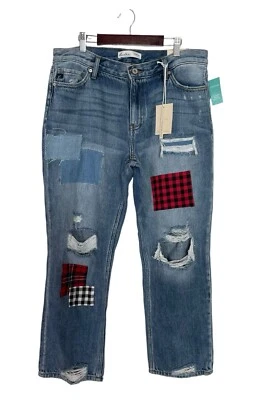 Pantalones de mezclilla Maurice’s X KanCan tiro alto parche a cuadros rasgados boyfriend talla 29X28 nuevos con etiquetas Foto 1 de 4