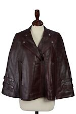 Burgundy Color Cape With Waxed Lambskin Sheep Leather Jacket For Women's