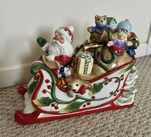 Tarro de galletas Fitz and Floyd Santa’s Flight juguetes de Navidad trineo - Imagen 1 de 9