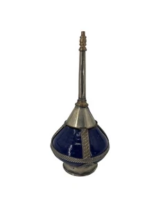 Moroccan Cobalt Vintage Blue Enamel Silver Perfume Bottle Intricate Detailing - Picture 1 of 8