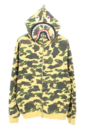 A BATHING APE (BAPE) Felpa con cappuccio squalo mimetico giallo Bape OG (L) una scimmia da bagno Nigo era parka