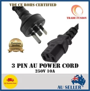 Power Cord Lead Cable 3 Pin Australian Plug to IEC-C13 Socket 250V 10A 1.5M - Picture 1 of 8