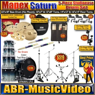 Mapex Saturn 5 PC Drums, SABIAN HHX15005XEBP Cymbals Mapex Mars HP8005 Hardware - Image 1 of 4