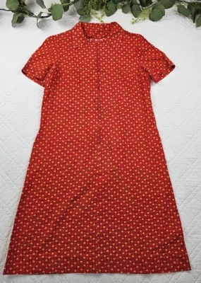 Vestido midi de casa vintage años 60-70 rojo floral manga corta M cremallera frontal Foto 1 de 4