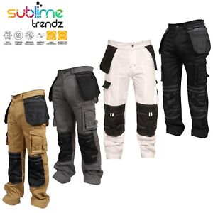 Mens Combat Cargo Work Trousers Heavy Duty Cargo Working Pants knee Pad Pockets