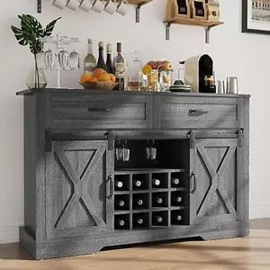 Farmhouse Coffee Bar Cabinet Buffet Sideboard for Dining Room Living Room Rustic - Picture 1 of 6