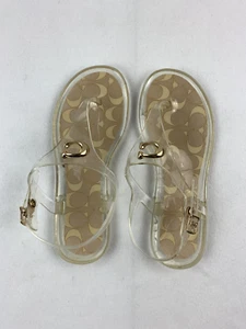 Coach Women's Natalee Jelly Thong Sandals Tan, Brown, & Gold - Size: 5 - Picture 1 of 7