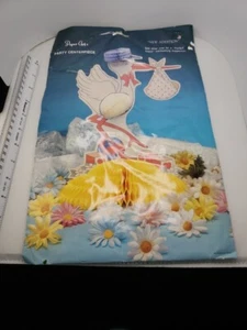 Vintage Seidenpapier Kunst Mittelstück Babyparty Storch 1985 - Bild 1 von 8