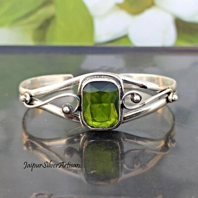 Brazalete Brazalete Piedras Preciosas Peridoto Verde Joyería de Plata de Ley Joyería de Navidad Foto 1 de 4