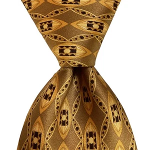 TODAY'S MAN Men's 100% Silk Necktie ITALY Designer Geometric Gold/Brown EUC - Picture 1 of 3