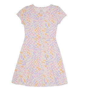 Wonder Nation Lilac Bud Check  Short Sleeve Dress Pockets Medium (7-8) NEW - Picture 1 of 5