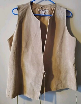 AMI Womens Vest Sz L Beige 100% Leather & Nylon Tie Closure Jacket Western - Image 1 of 4