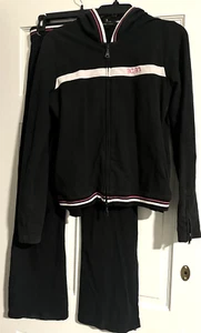 BCBG MAXAZRIA Black Pink Hoodie Tracksuit Sweatsuit Vintage - Picture 1 of 11