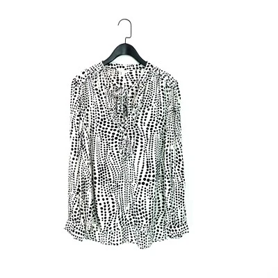 Monsoon Black Ivory Spot Print Ruffle Trim Tie Neck Blouse - Size M 12 14 - Image 1 of 4