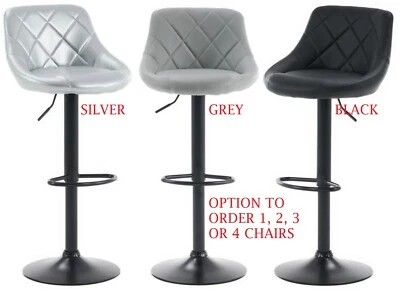 Bar Stools Faux Leather, Black Grey Silver,  Kitchen Breakfast Bar, 1 , 2, 3, 4 - Image 1 of 4