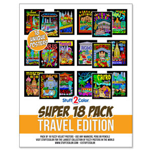 Super Pack of 18 Fuzzy Velvet 8x10 Inch Posters (Travel Edition) Stuff2Color