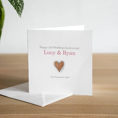 MARVELLO Personalised Handmade 3rd Leather Wedding Anniversary Card for Husband or Wife