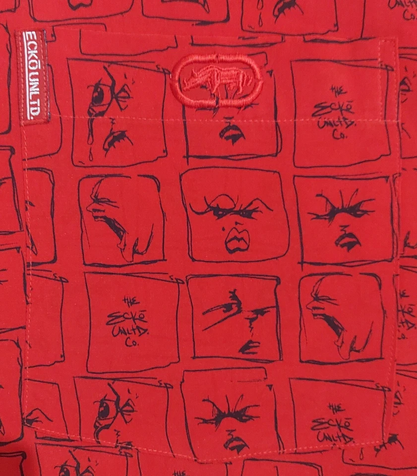 Vintage Shirt Marc Ecko Unltd XXL AOP Faces Button Up Hip Hop Y2K Red 2X - Image 1 of 4