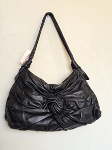 Renato Angi schwarze italienische Leder Handtasche große Rosette Medium Schultertasche - Bild 1 von 6