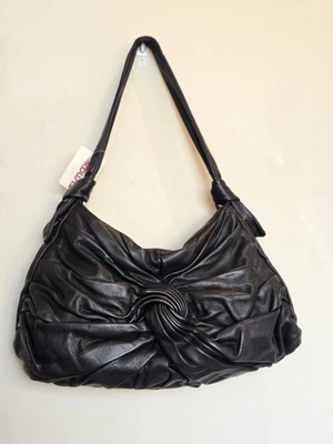 Bolso de Hombro Renato Angi Negro Italiano Cuero Grande Roseta Mediano Foto 1 de 4