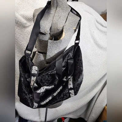 Bolso de Lona Victoria Secret Terciopelo Negro ROSA Foto 1 de 4